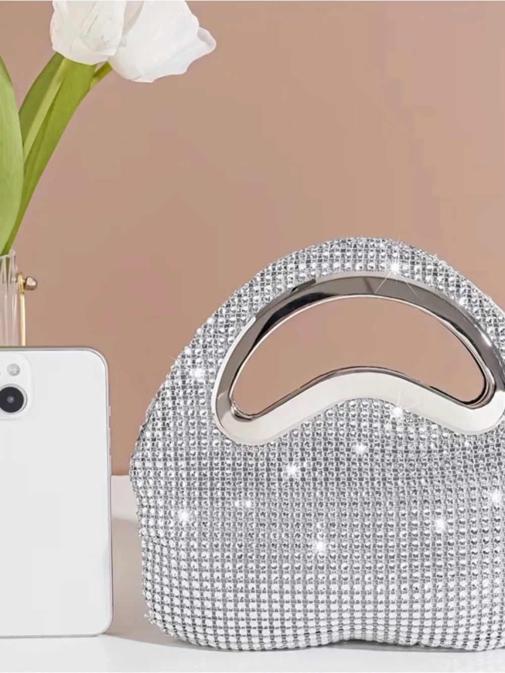 Silver Crystal Evening Bag - Women's Sparkle Clutch